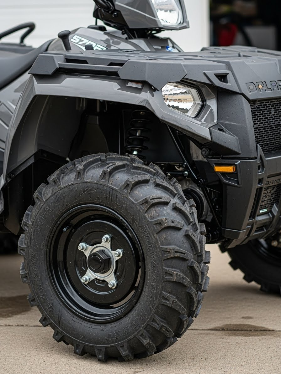 Fully detailed Polaris Sportsman 570 ATV with clean suspension, restored plastics, and debris-free off-road components