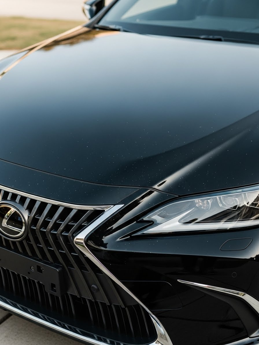 Lexus ES hood after tree sap removal with smooth paint finish, deep gloss clarity, and no residue remaining