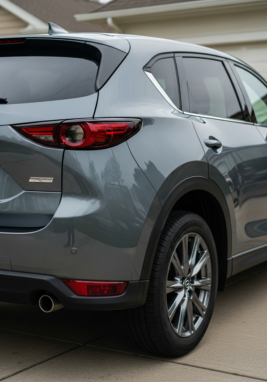 Mazda CX-5 exterior detailing result showing swirl-free paint, deep gloss finish, and clean trim with no logos visible