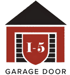 A red garage door with the number 1-5 on it