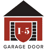 A red garage door with the number 1-5 on it