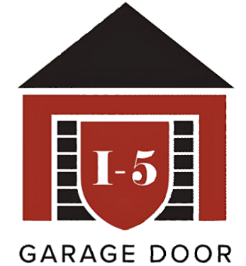 A red garage door with the number 1-5 on it