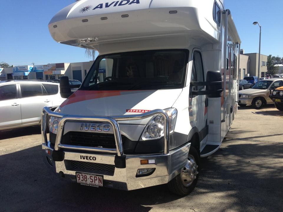 White Avida Motorhome With Bull Bar Parked Outdoors on a Sunny Day — Motor Accessories Direct In Tweed Heads, NSW