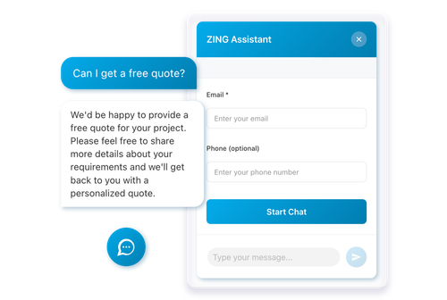 A screenshot of a speech bubble on a phone that says `` can i get a free quote ? ''