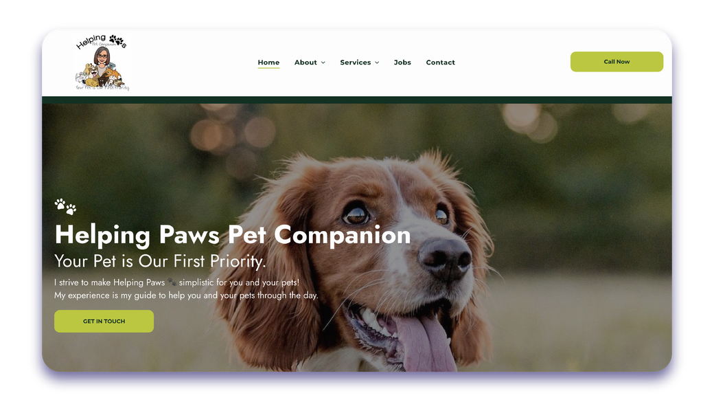 A screenshot of a website for helping paws pet companion.