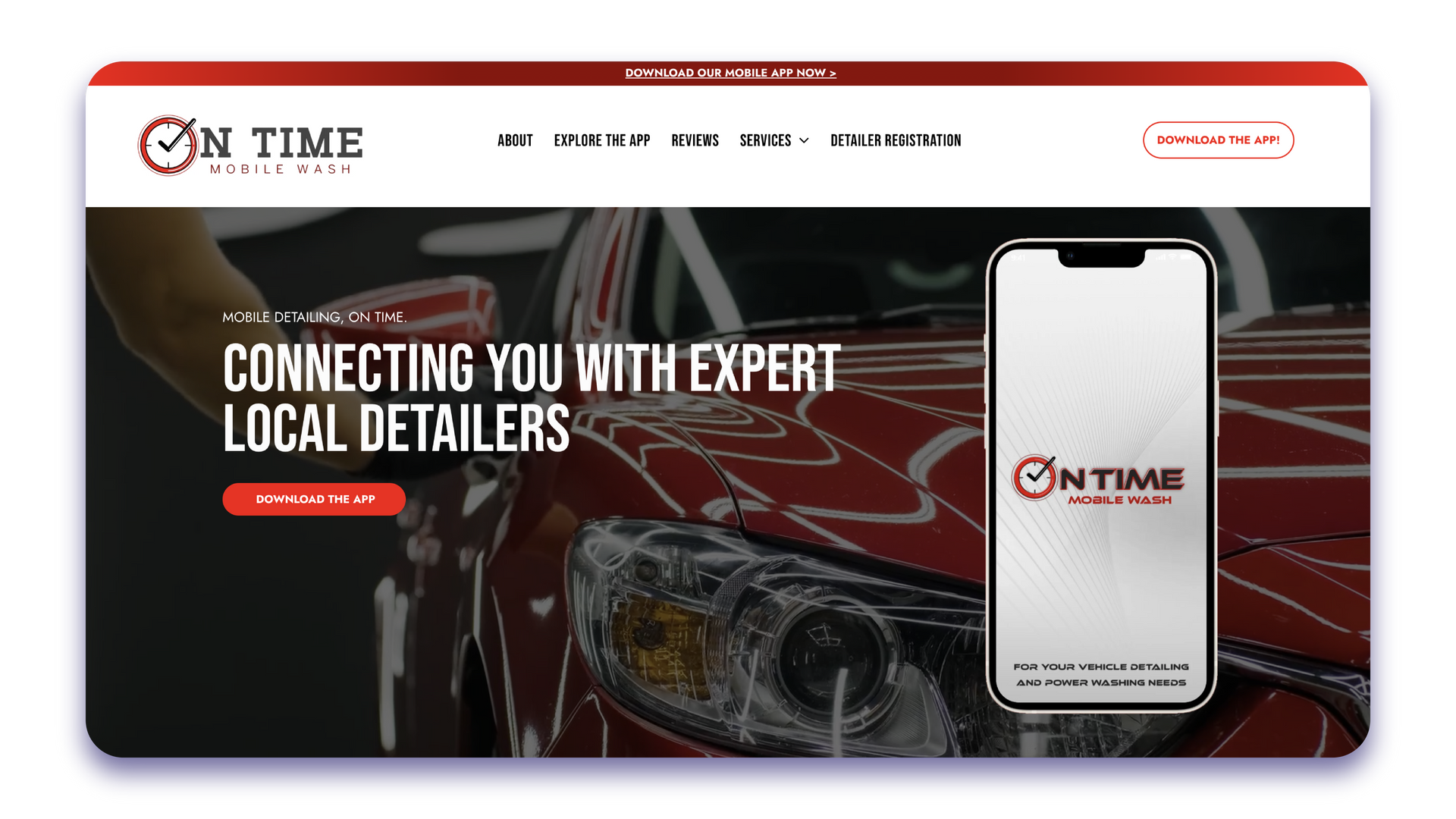 A screenshot of a website for on time connecting you with expert local detailers.