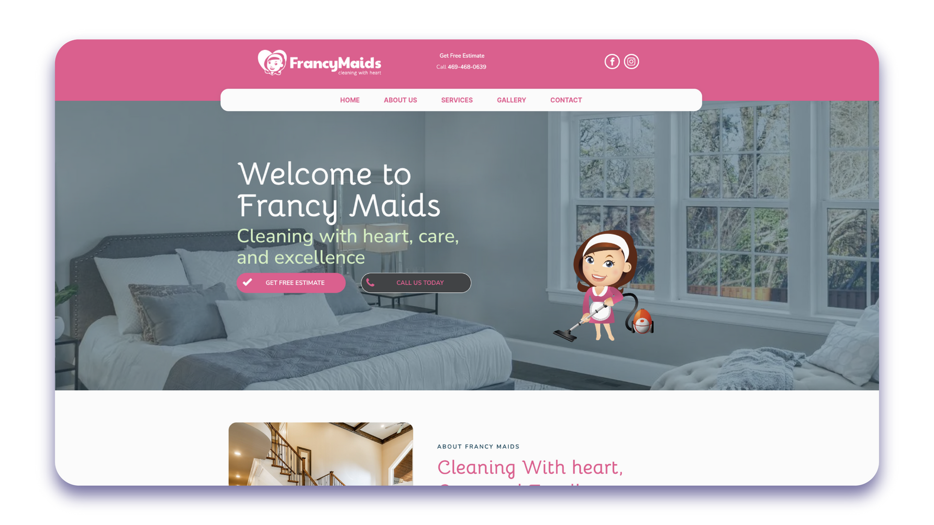 A screenshot of the website for francy maids.