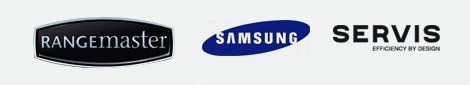 Rangemaster, Samsung and Servis logos