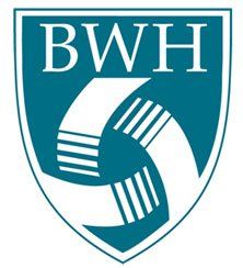 The logo for bwh is a blue shield with a white swirl on it.