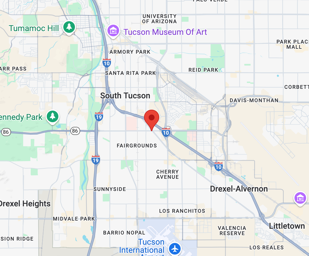 A map showing the location of the tucson museum of art