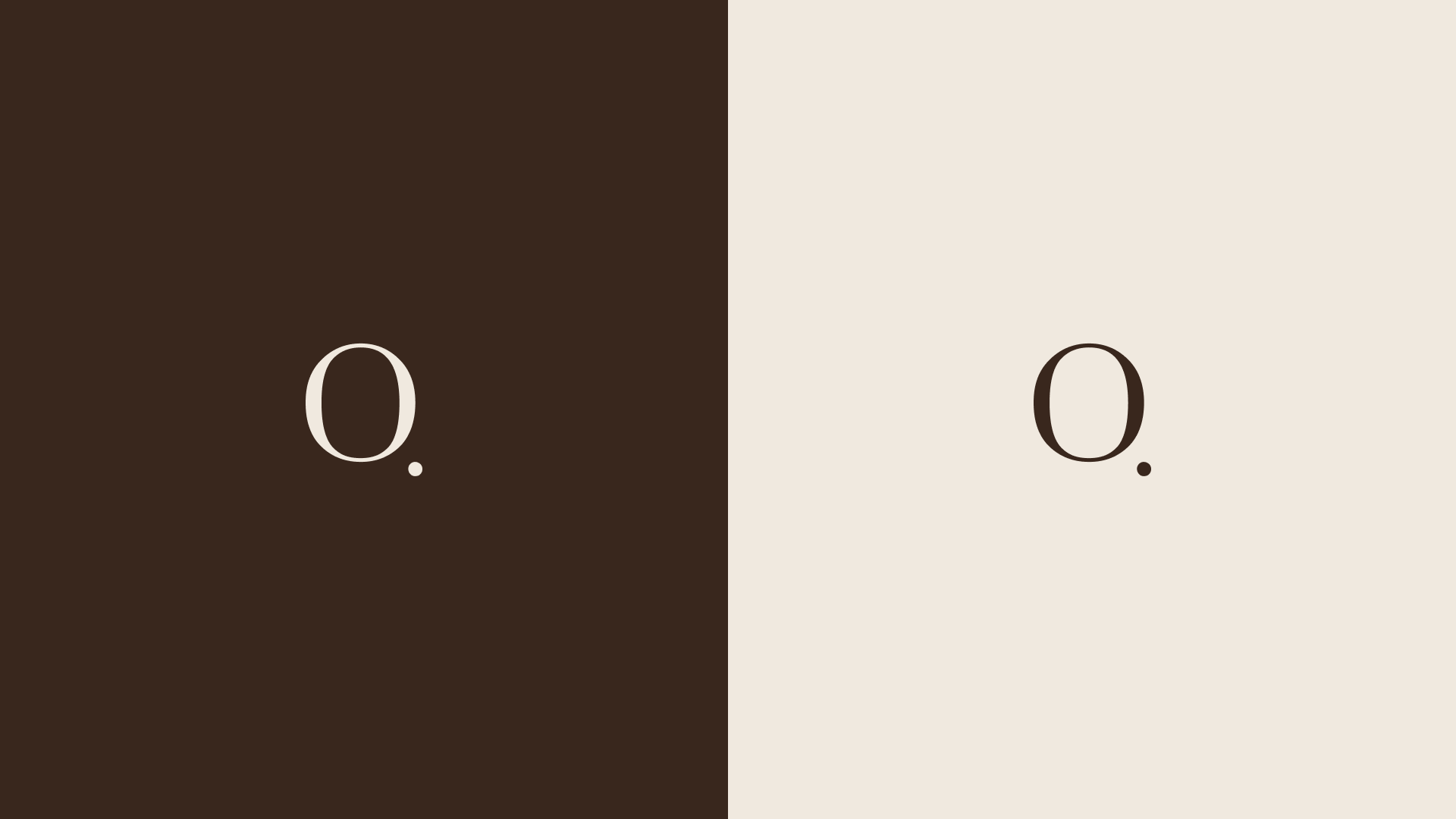 Dois quadrados: marrom escuro e bege claro, cada um com um logo reduzido 