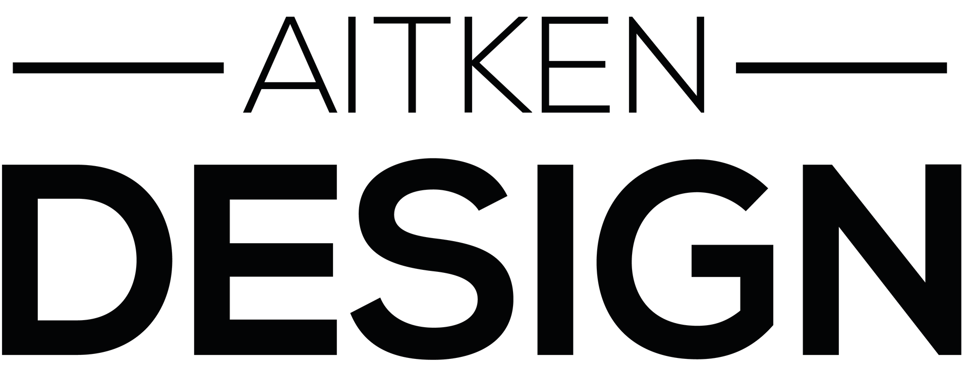 A black and white logo for aitken design on a white background.