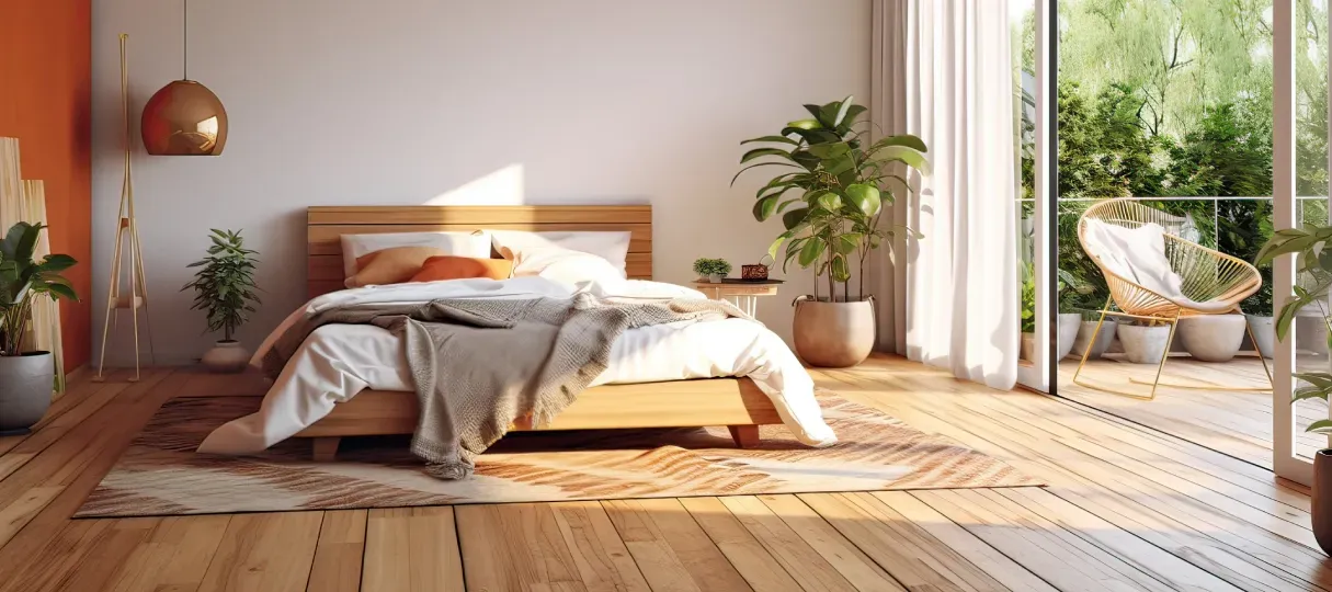 A living room with hardwood floors and stairs in a house.