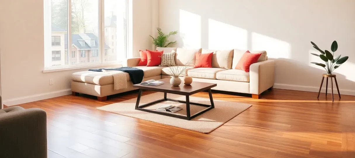 A living room with hardwood floors and stairs in a house.