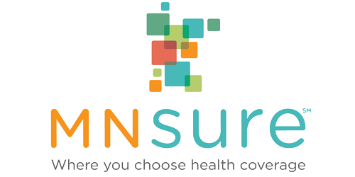 MNsure logo with colorful square shapes and text:
