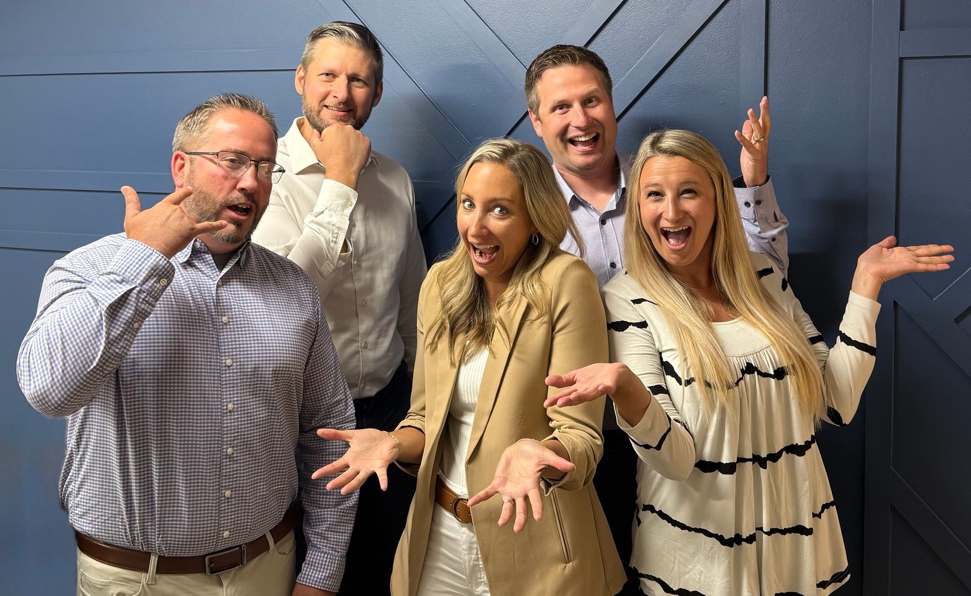 Group of six people with surprised 