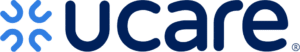 The ucare logo in dark blue with a stylized graphic element on the left.