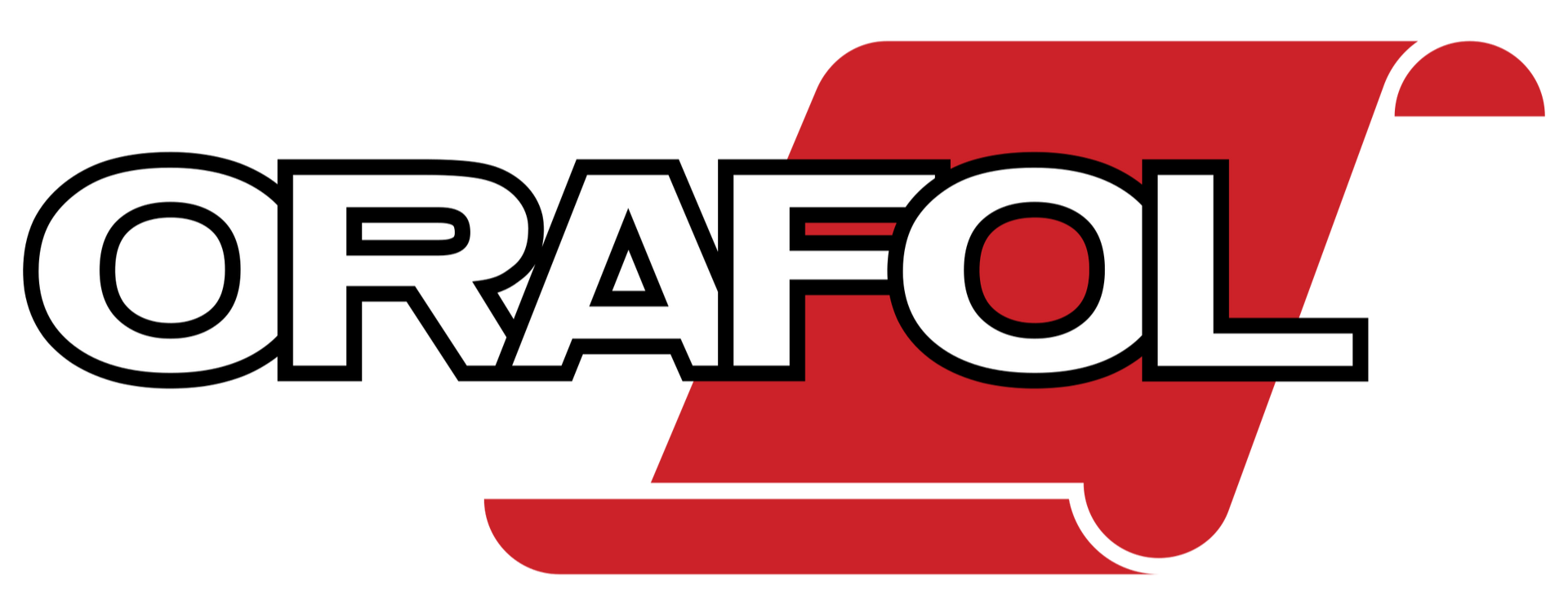 ORAFOL logo with white text on red and a red scroll-like shape behind the text.
