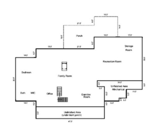 A black and white floor plan of a house