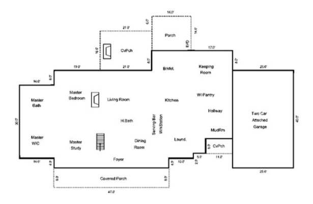 A black and white floor plan of a house