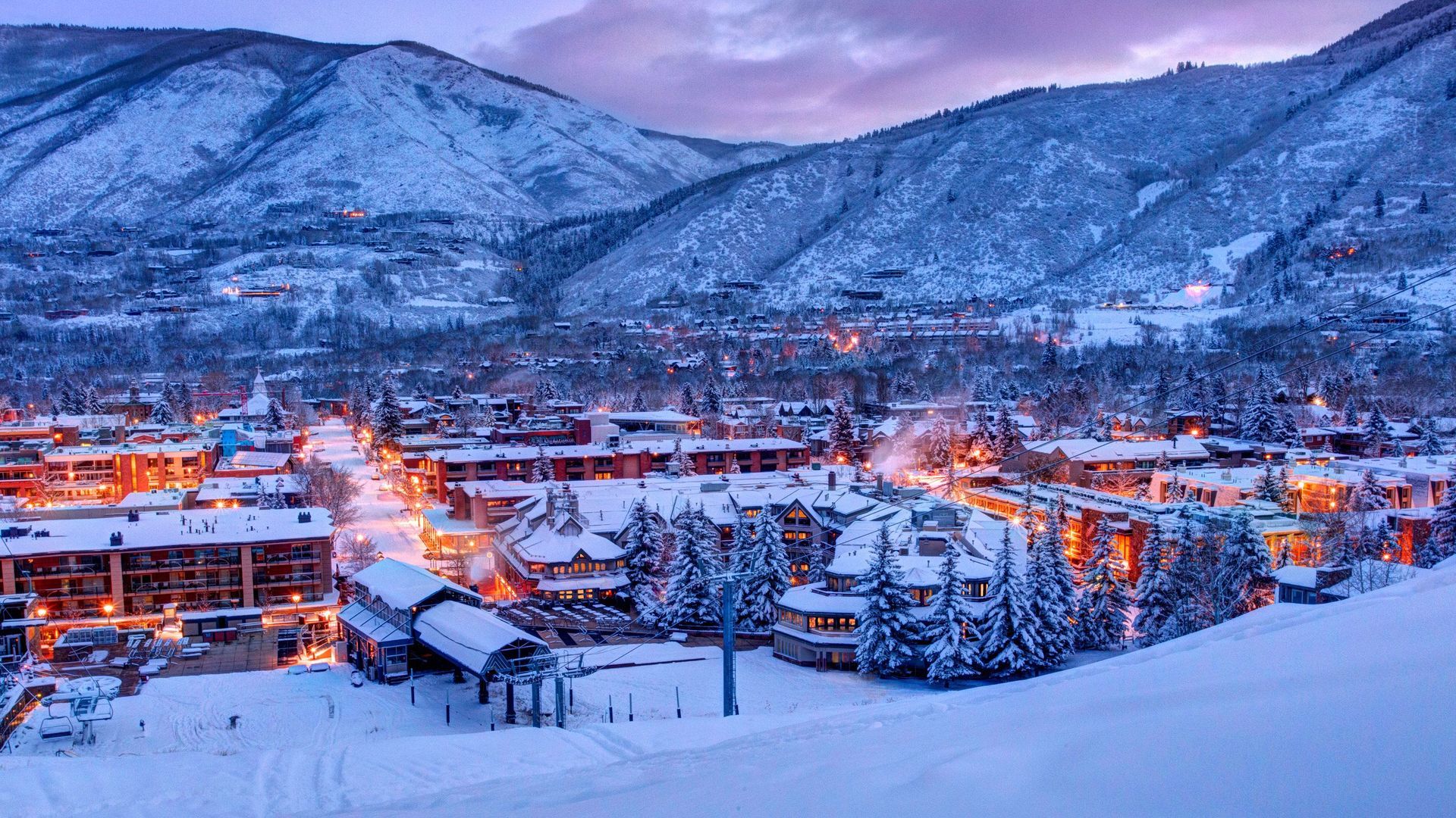 a town in the snow