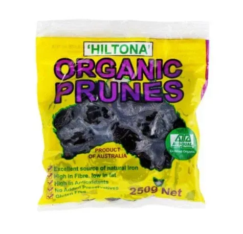 A bag of organic prunes from — Atherton Health Food Centre in Atherton, QLD