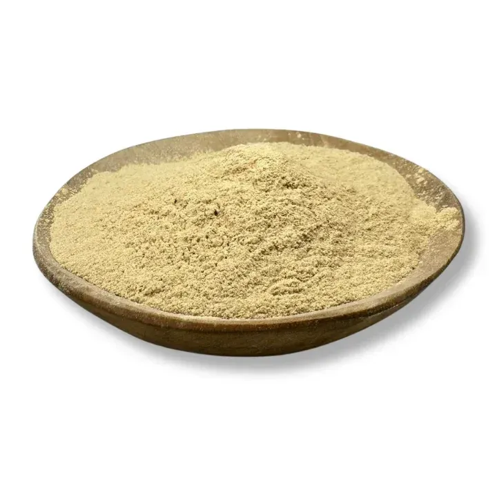 A wooden bowl filled with powder on a white background— Atherton Health Food Centre in Atherton, QLD