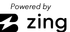 A black and white logo that says `` powered by zing ''.