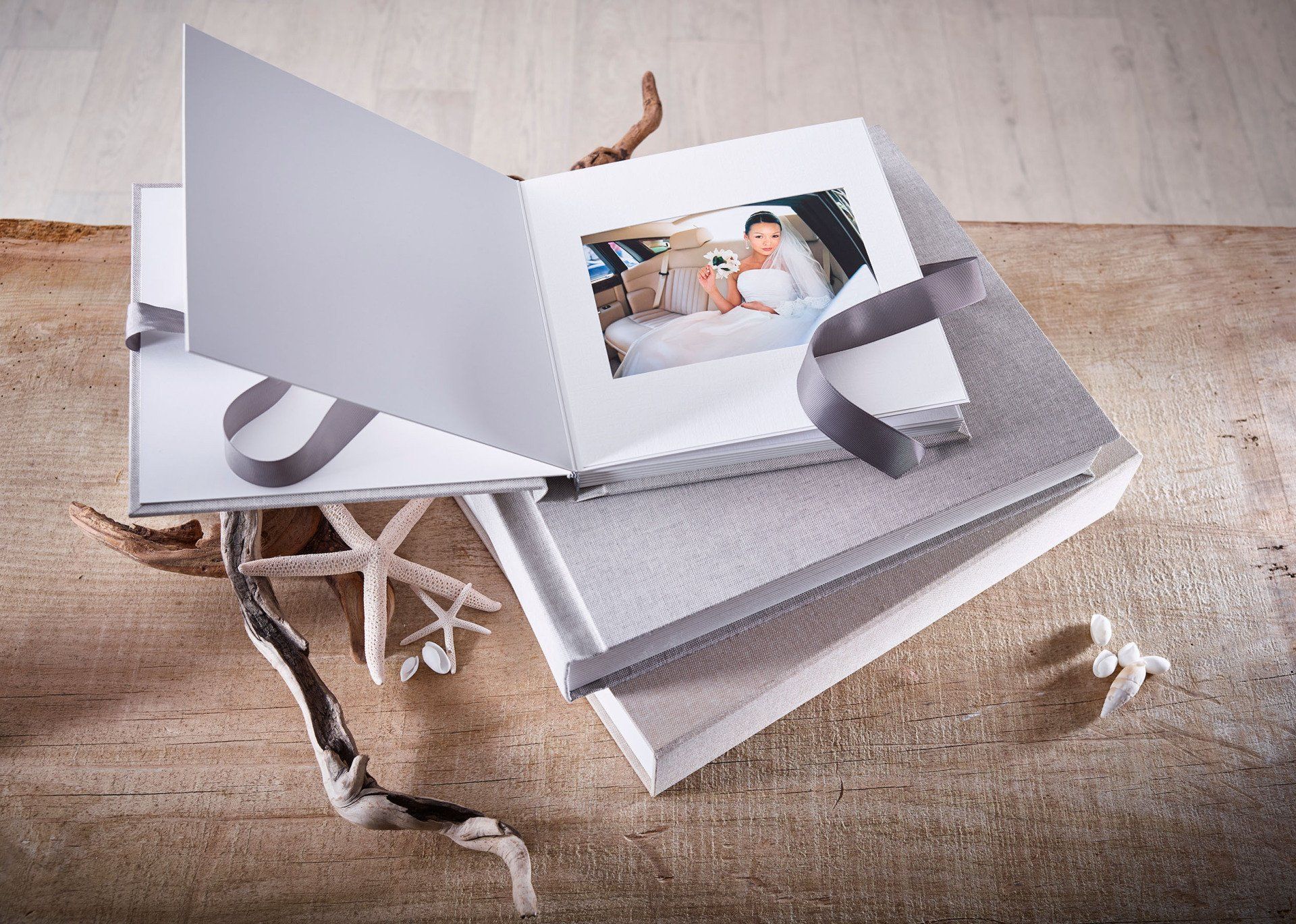 Photography of a couple of wedding albums by Jorgensen.