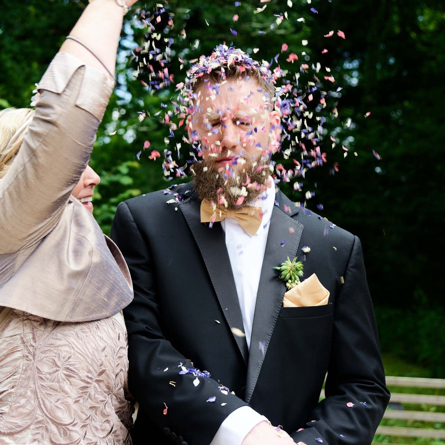 groom with confetti in southampton