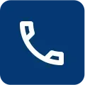 A blue square with a white phone icon on it.