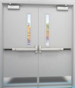 A pair of doors with a bar on the side of them.