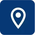 A blue square with a white pin icon on it.