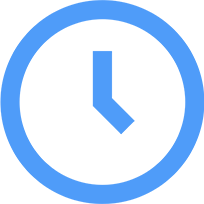 A blue clock icon in a white circle on a white background.