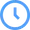 A blue clock icon in a white circle on a white background.