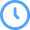 A blue clock icon in a white circle on a white background.