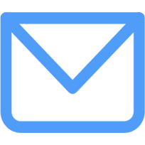 A blue envelope icon on a white background.