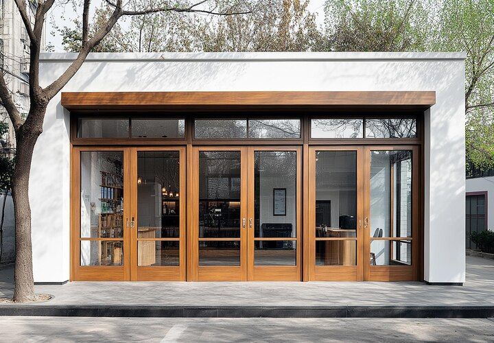 Storefronts & Glass Doors Installation and Repair - A white van is parked in front of a tall building.