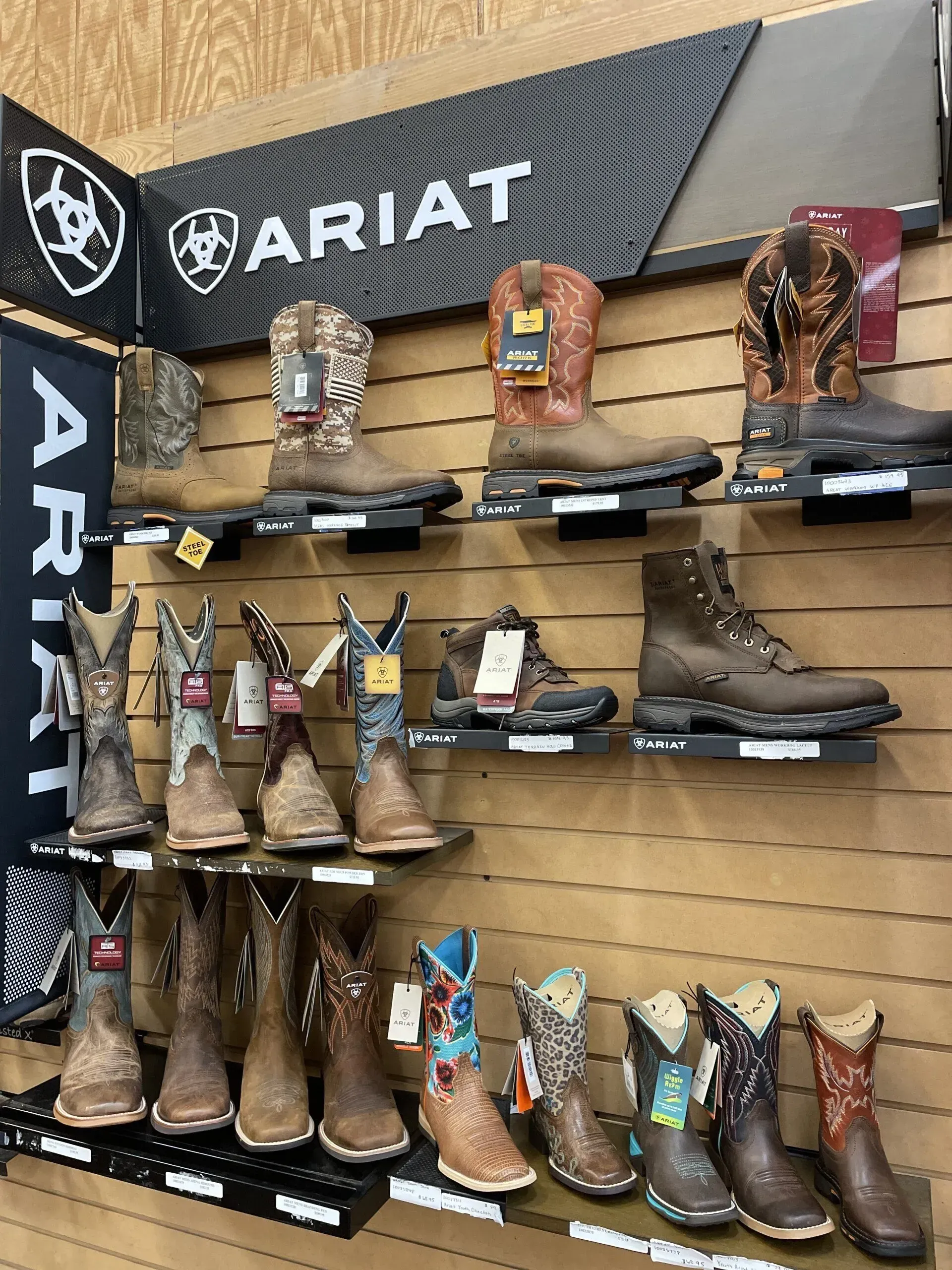 A display of cowboy boots in a store.