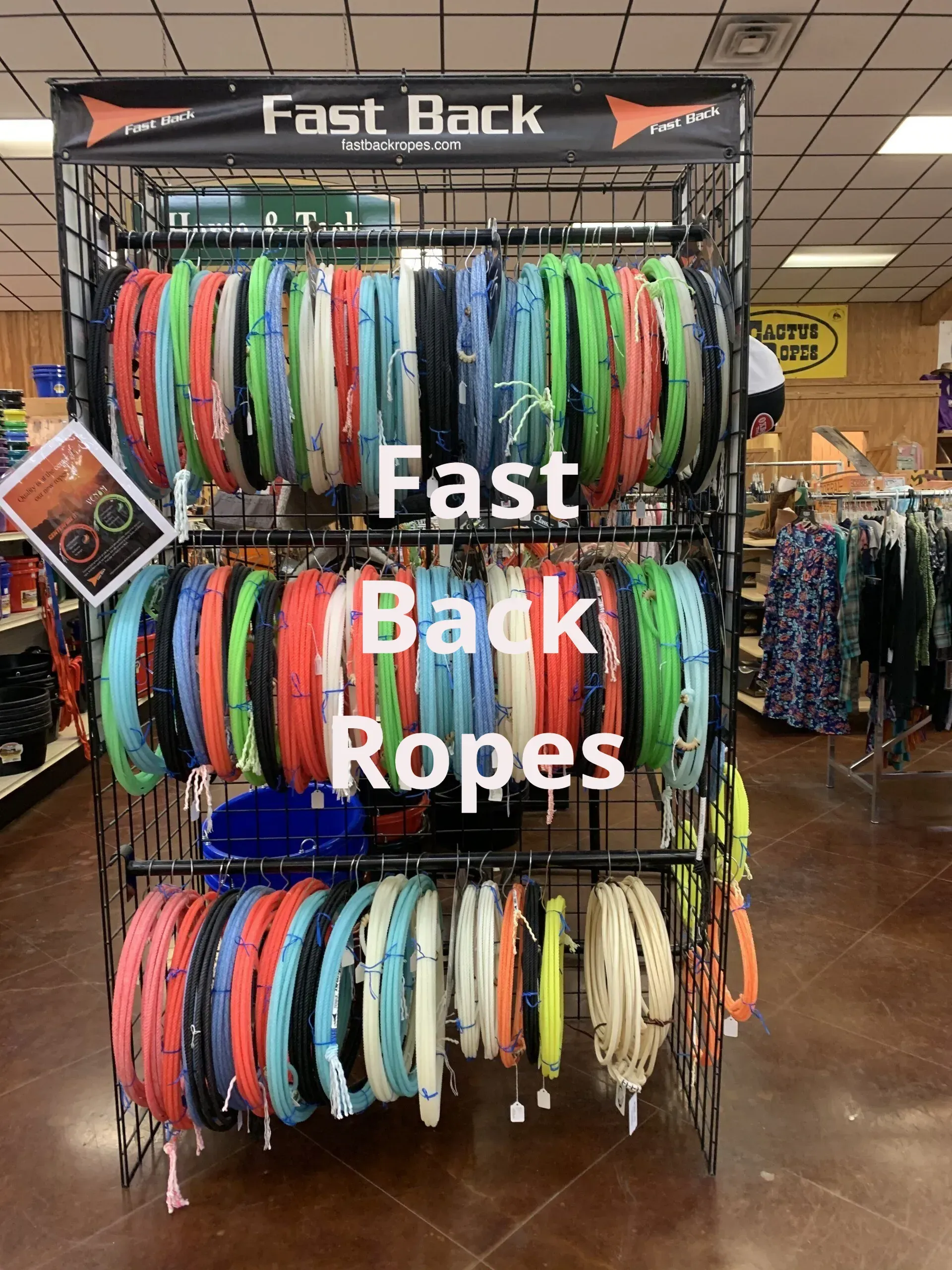 A display of fast back ropes in a store
