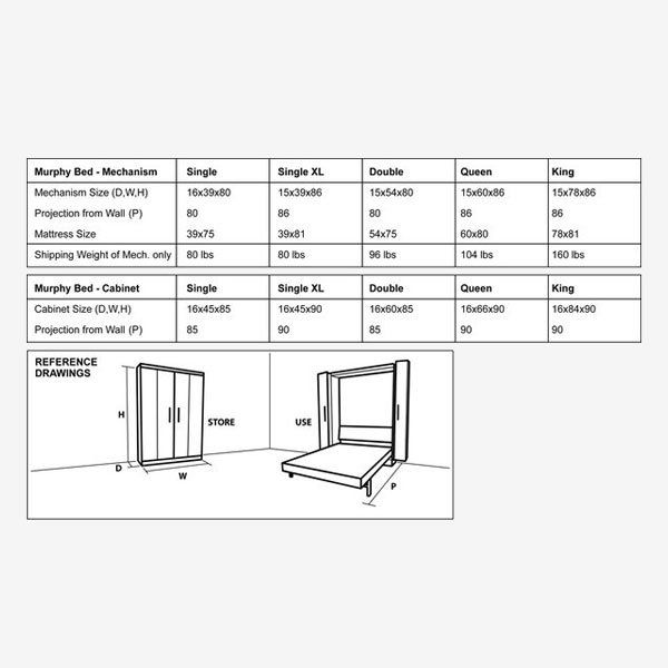 Double murphy deals bed dimensions