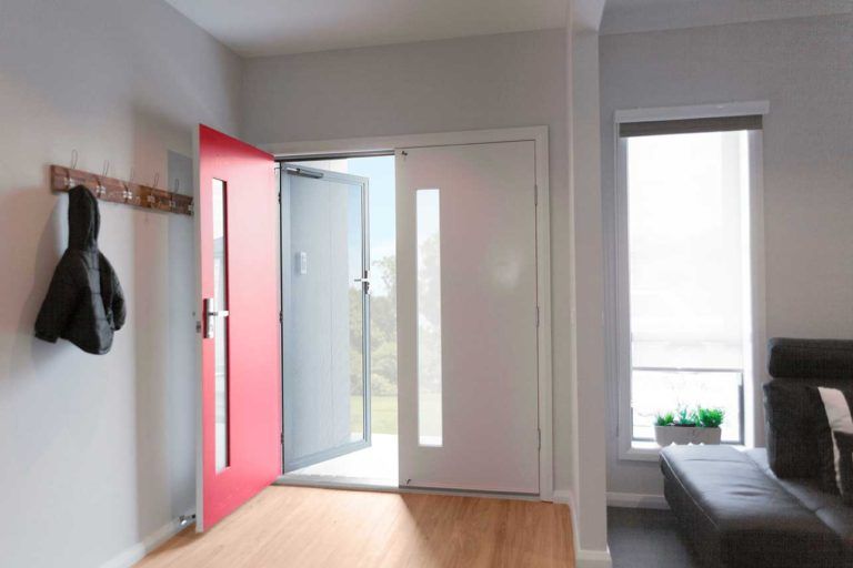 Open Red Front Door — Glass & Aluminium Windows & Doors In Yeppoon, QLD
