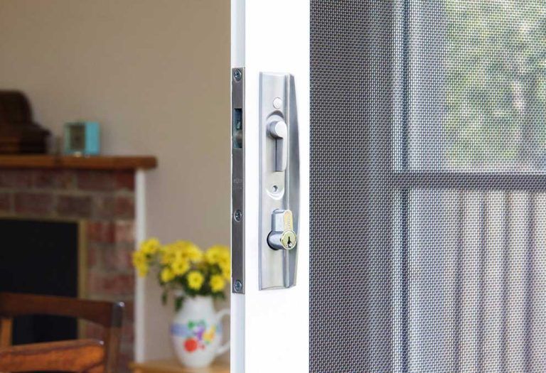 Flyscreen Door With Silver Lock — Glass & Aluminium Windows & Doors In Yeppoon, QLD