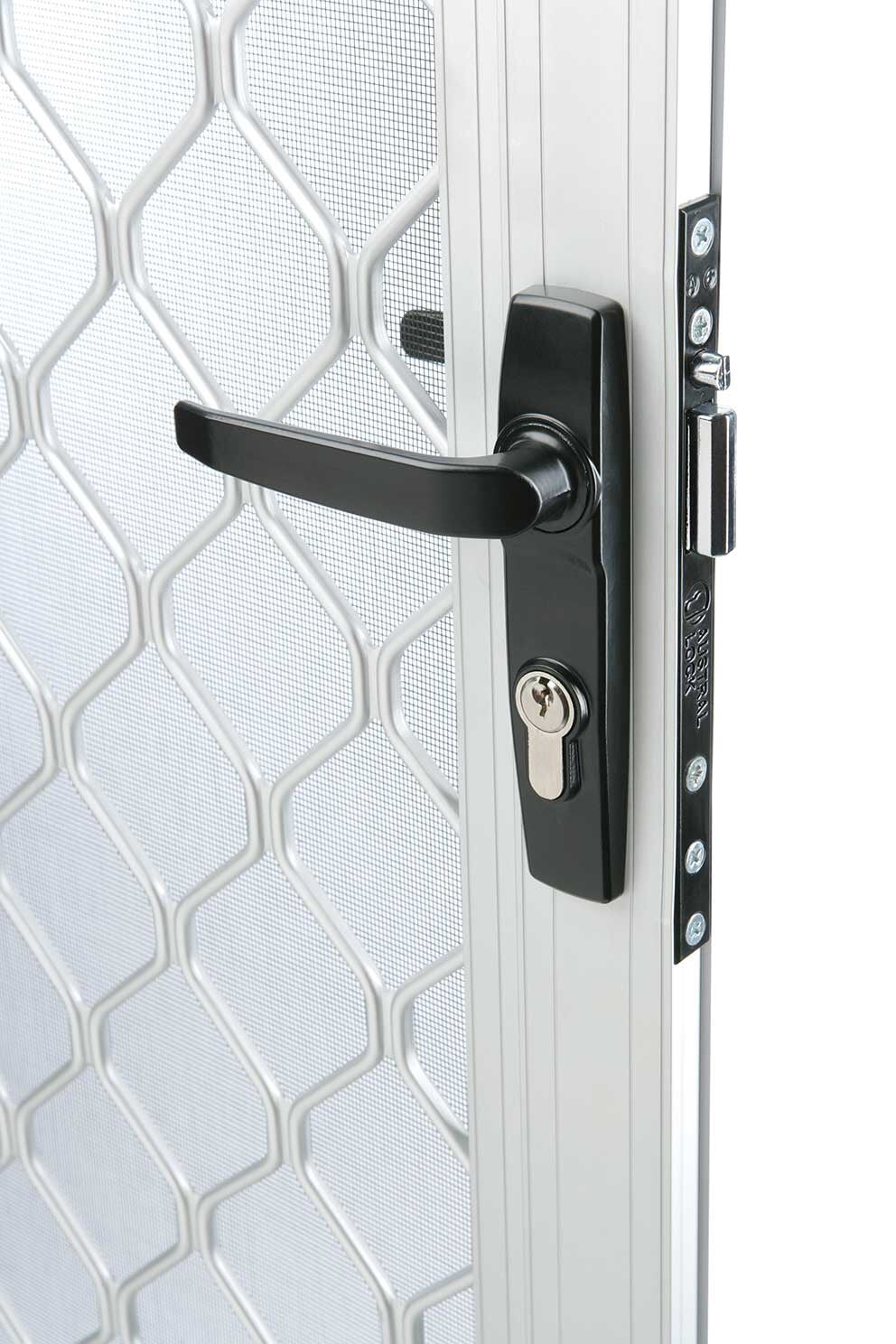 Security Screen Door Black Lock — Glass & Aluminium Windows & Doors In Yeppoon, QLD