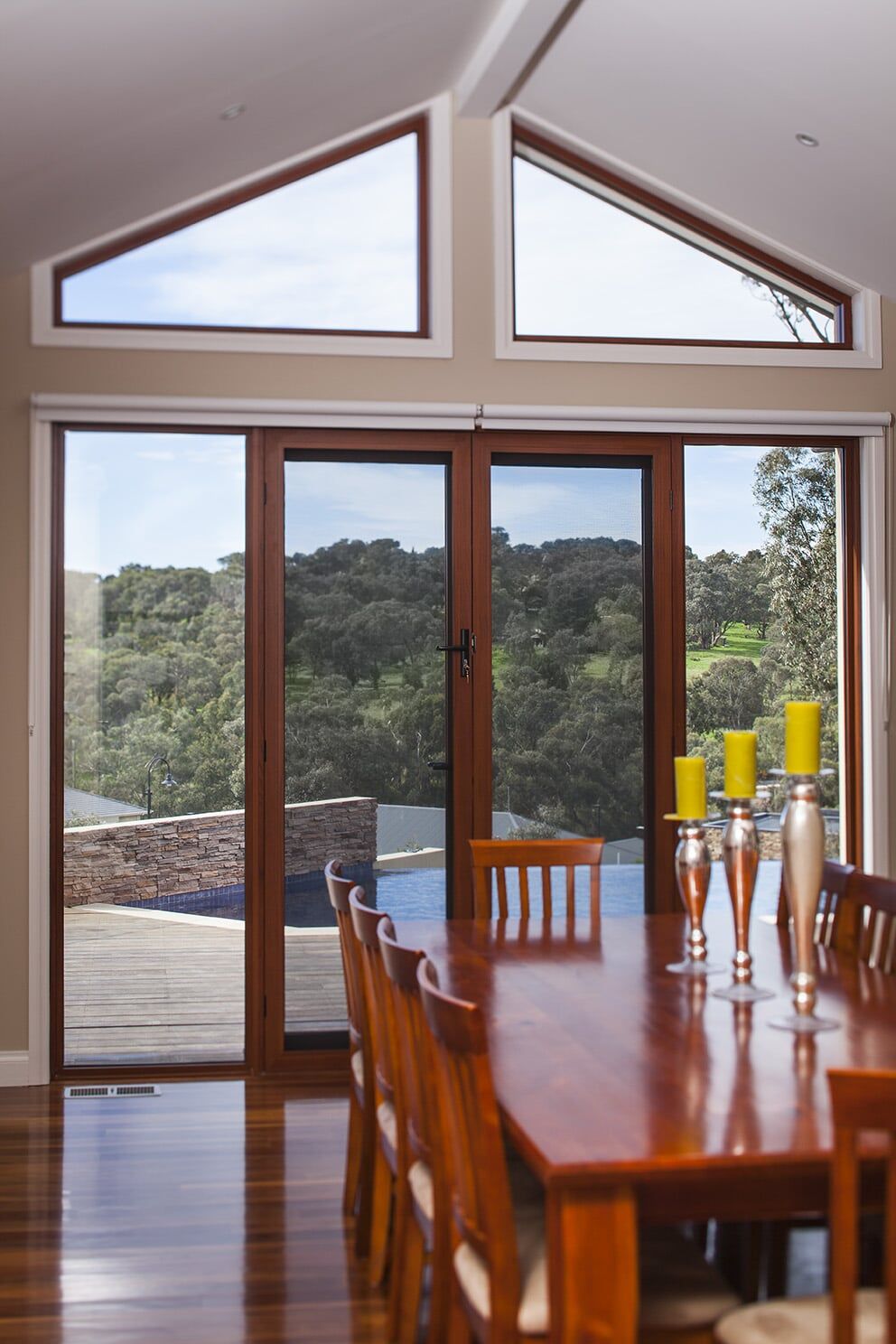 Dining Area With Sliding Glass Door — Glass & Aluminium Windows & Doors In Yeppoon, QLD