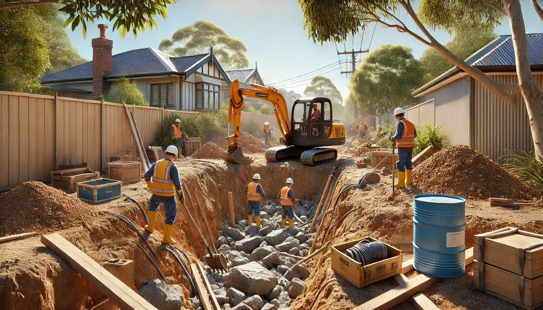 A group of construction workers are working on a construction site.