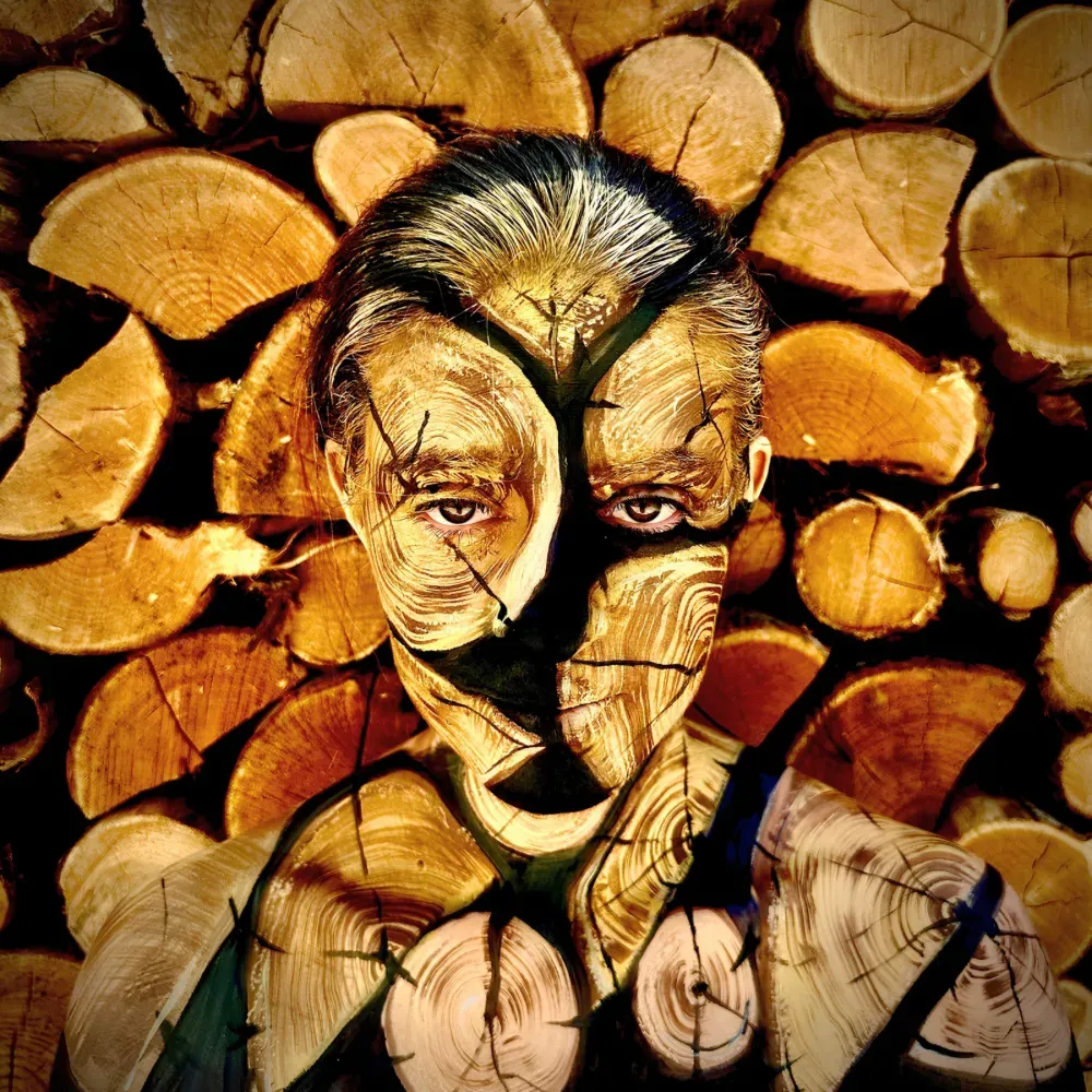 Bodypainting camouflage wood