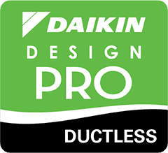 A green and white logo for daikin design pro ductless