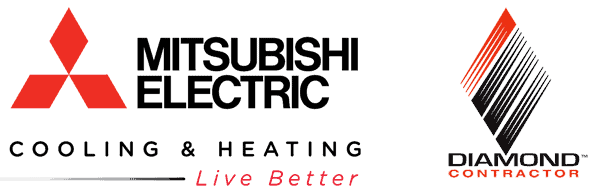 Mitsubishi electric and diamond contractor logos on a white background