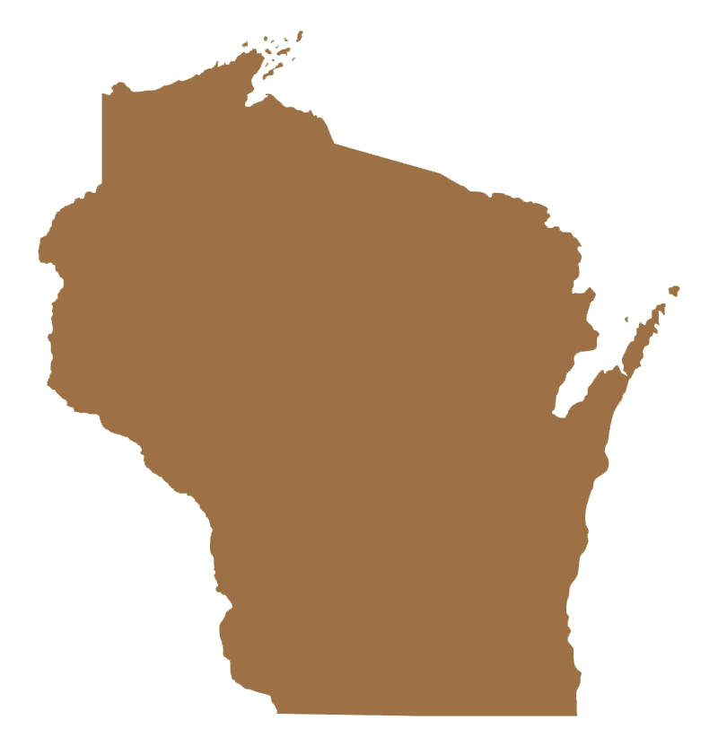 Brown silhouette of the state of Wisconsin.
